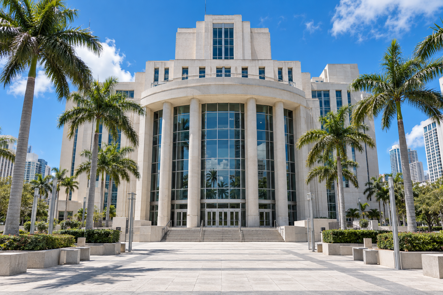 Broward County Courthouse exterior in downtown Fort Lauderdale on a sunny day