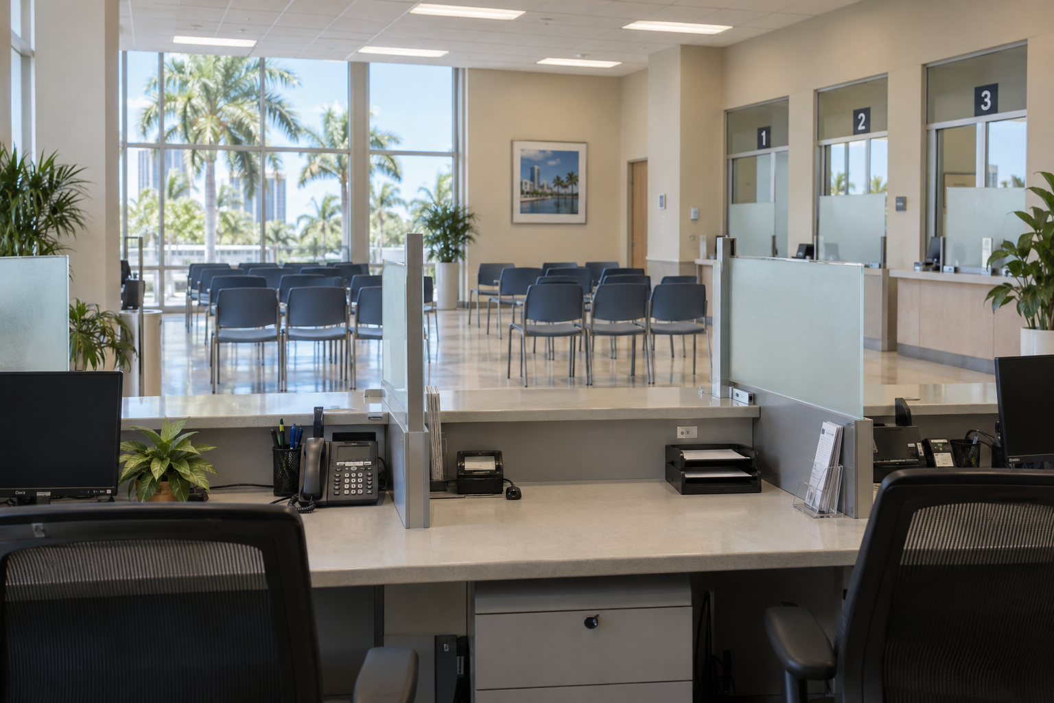 Public service counter inside a Florida courthouse clerk's office