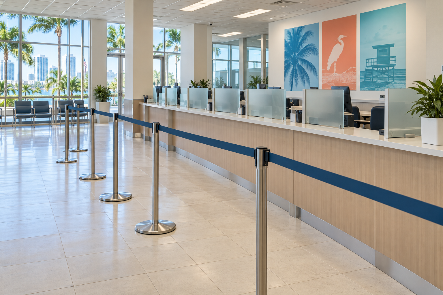 Public service counter inside a Florida county courthouse clerk's office