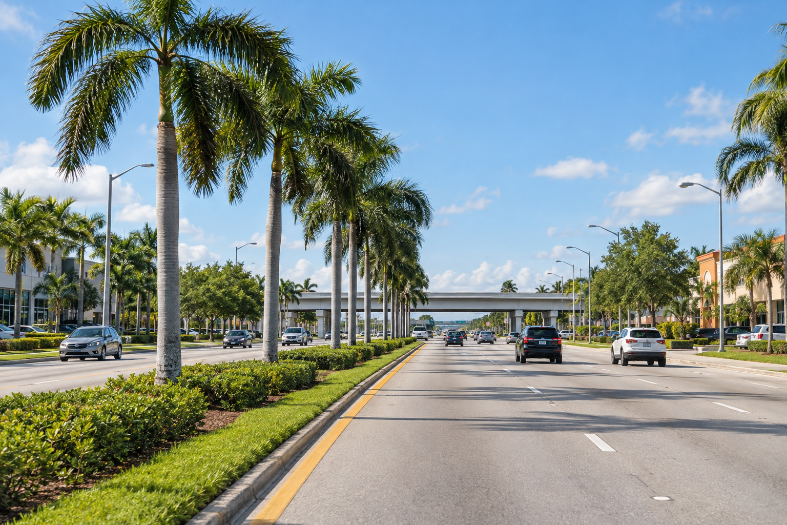 Street-level view of the Sweetwater, Florida area near NW 12th Street showing the flat west Miami-Dade suburban landscape close to Dolphin Mall