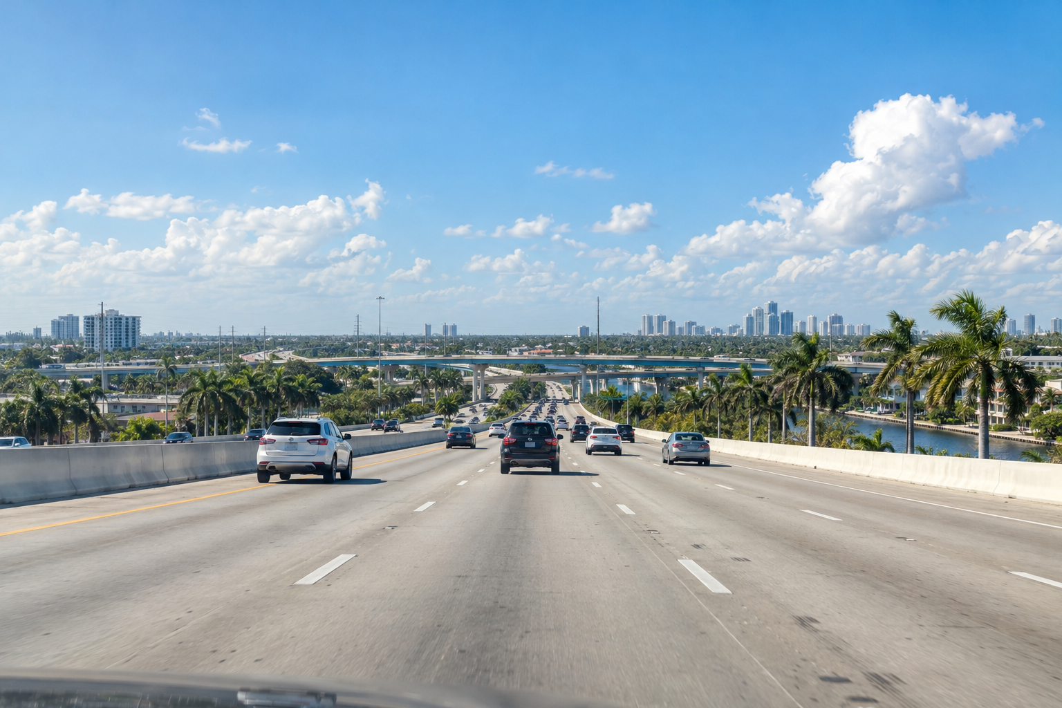 Westbound lanes of the Dolphin Expressway approaching the Dolphin Mall interchange in Miami-Dade