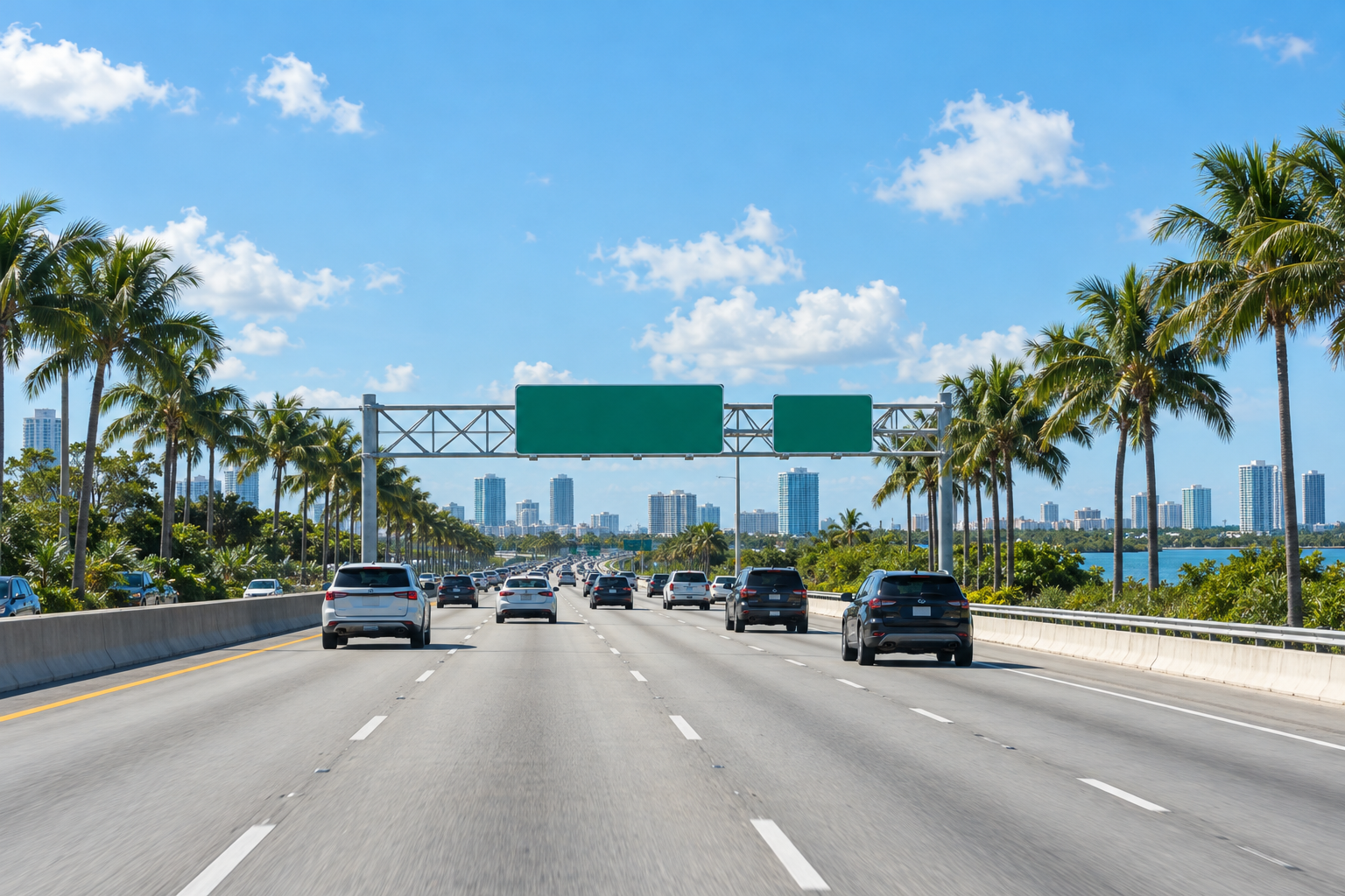Palmetto Expressway SR 826 running north-south through western Hialeah with palm trees alongside the highway