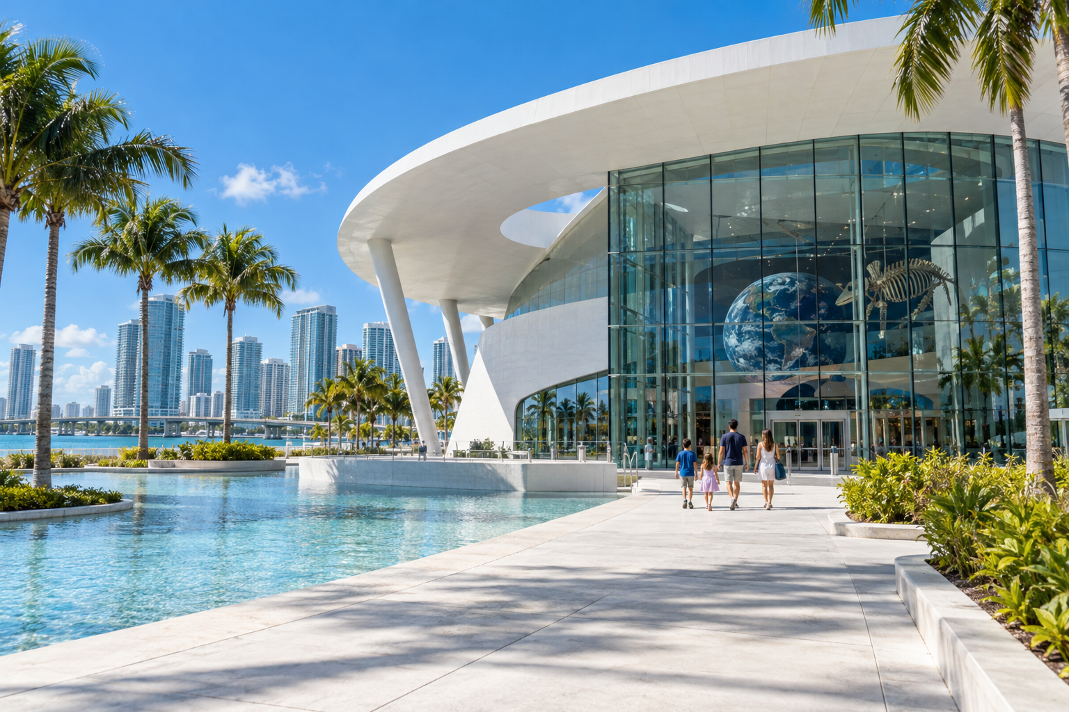 Exterior of the Frost Science Museum in Miami on a clear sunny afternoon