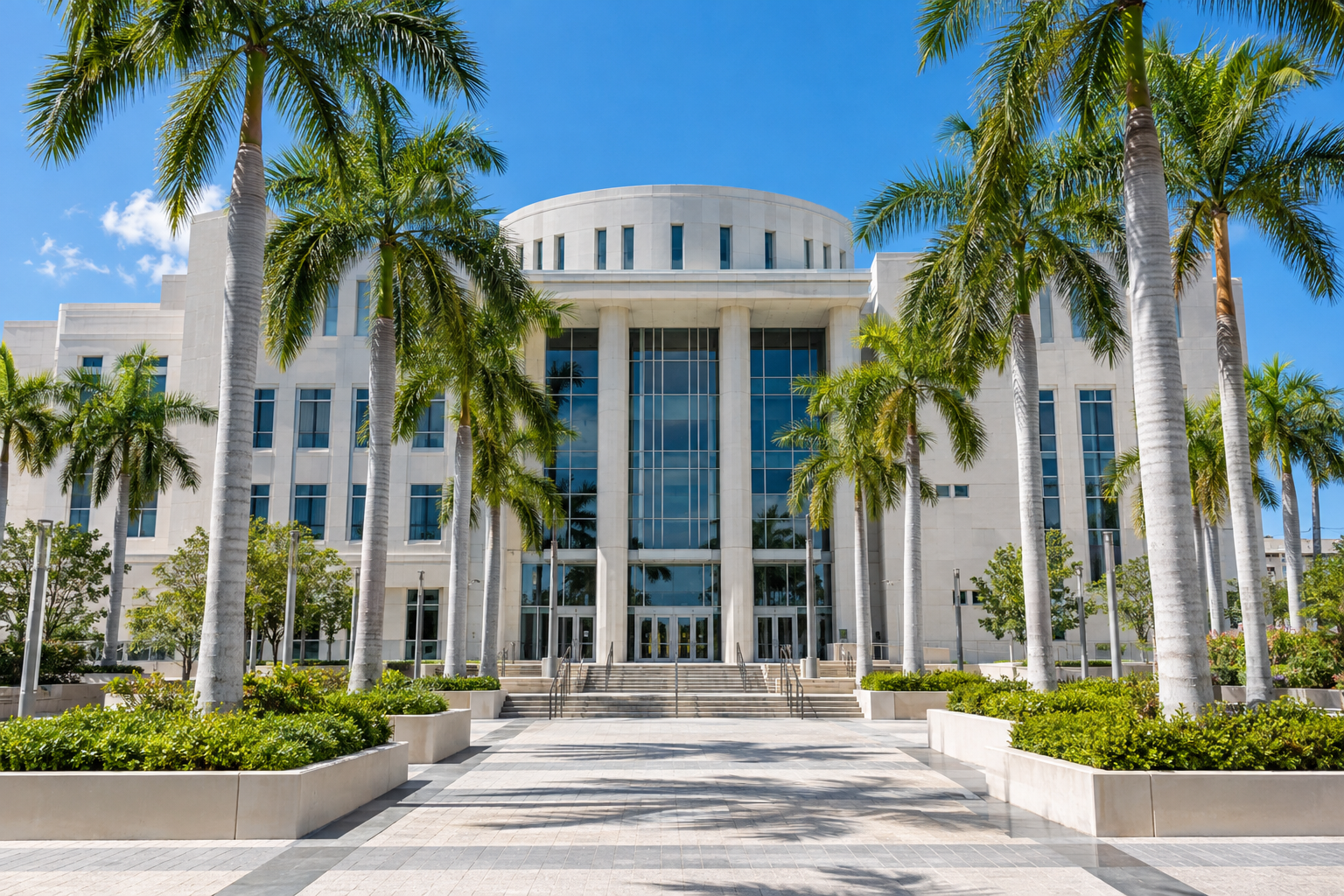 Exterior of a county courthouse in South Florida on a sunny day