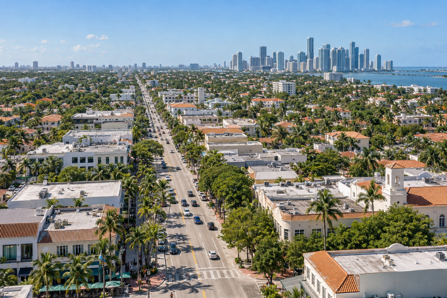 Aerial view of the Little Havana neighborhood in Miami showing SW 8th Street running west through a dense urban grid