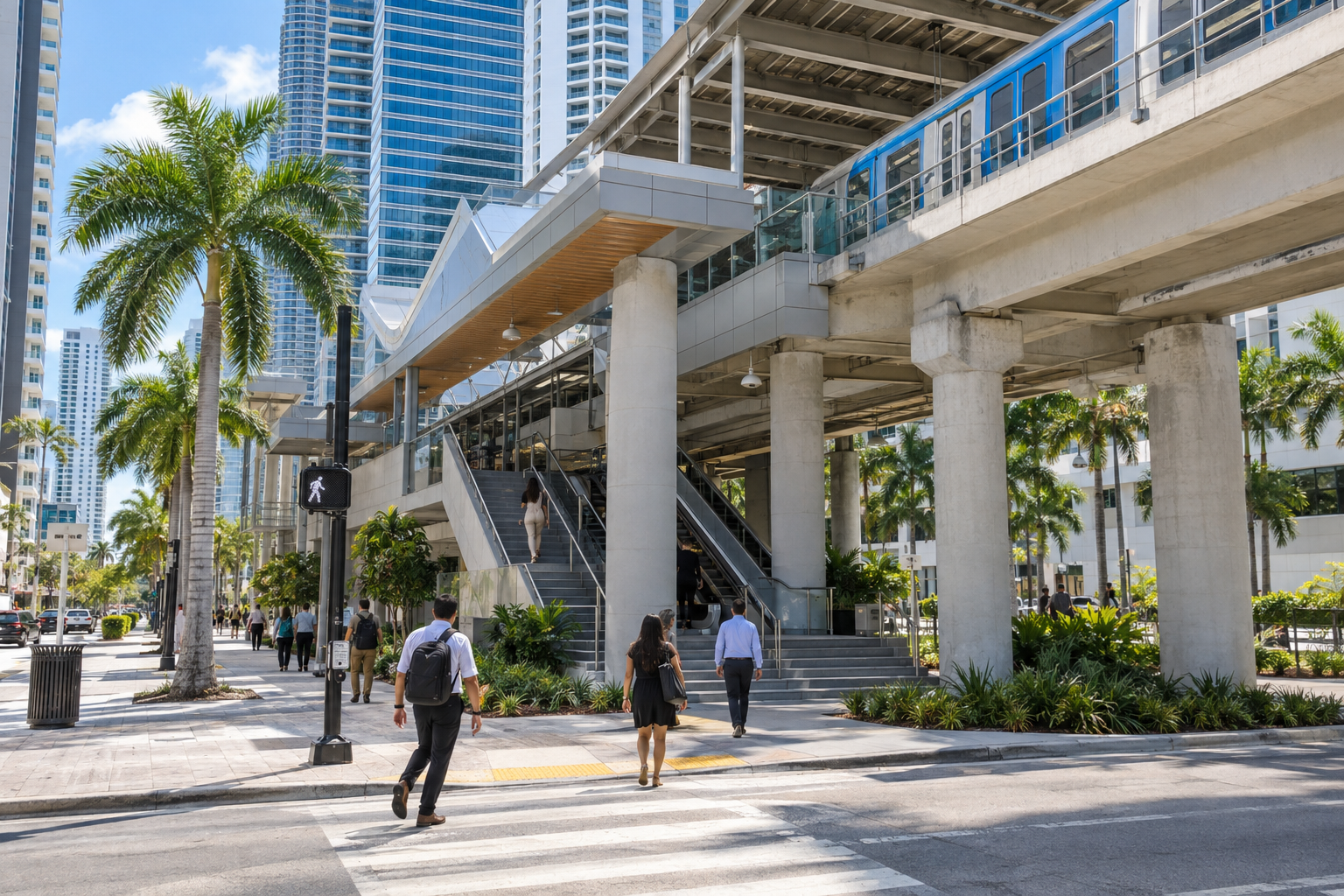 Government Center Metrorail and Metromover station entrance near the Miami-Dade Main Library in downtown Miami