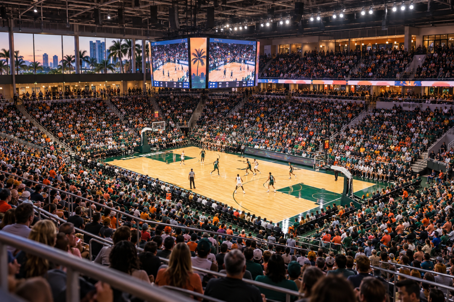 Interior view of Watsco Center during a University of Miami Hurricanes home basketball game