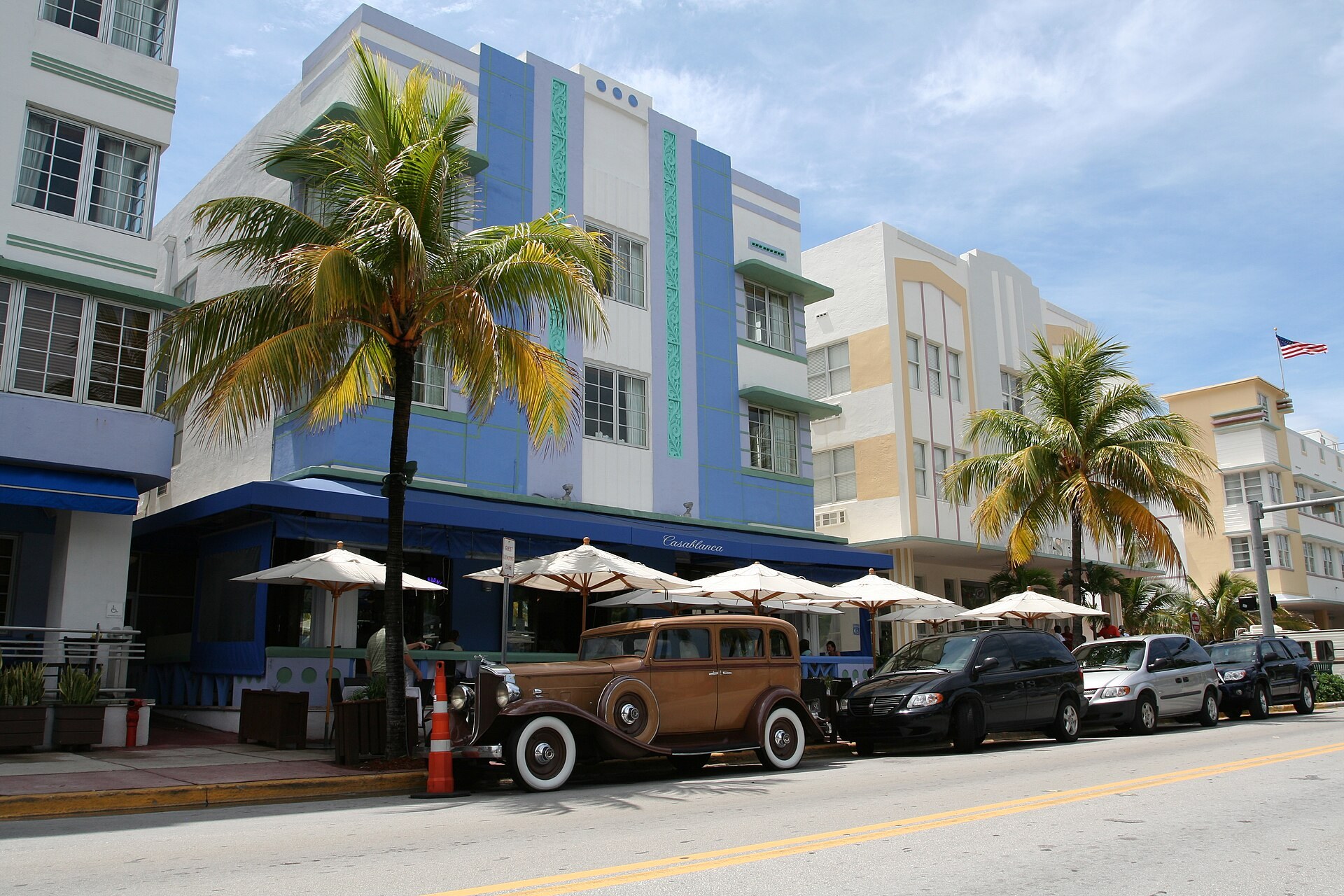 A photograph taken of Ocean Drive in Miami Beach, Florida. (Miami Beach Architectural District)